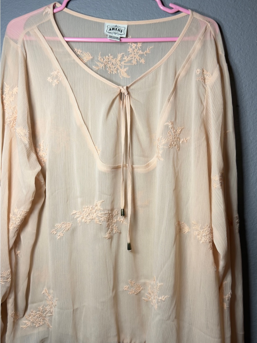 Ariat Peach Sheer Embroidered Long-Sleeve Chemise